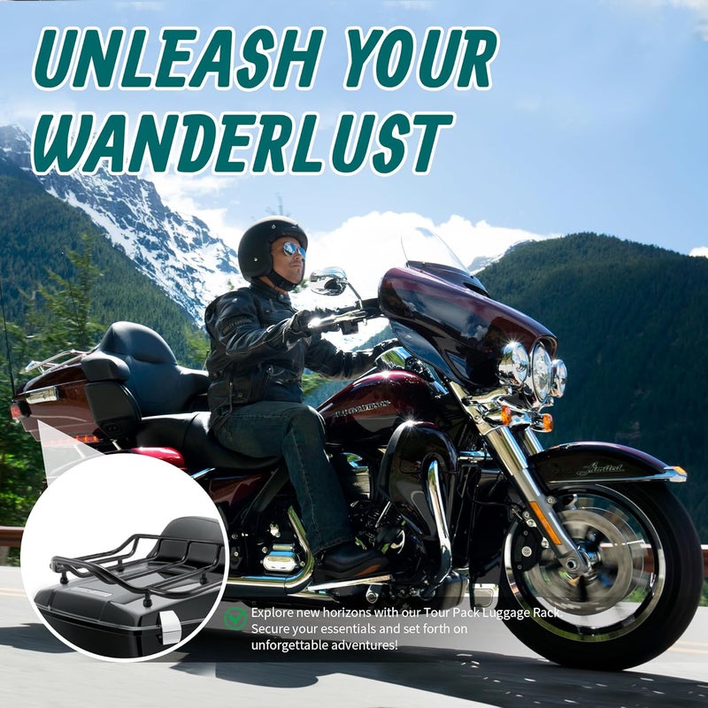 MoKitDora Tour Pack Luggage Rack Trunk Top Rack Compatible with Harley 1984-up Touring CVO Street Electra Road Glide King Ultra Limited, Black - Image 3